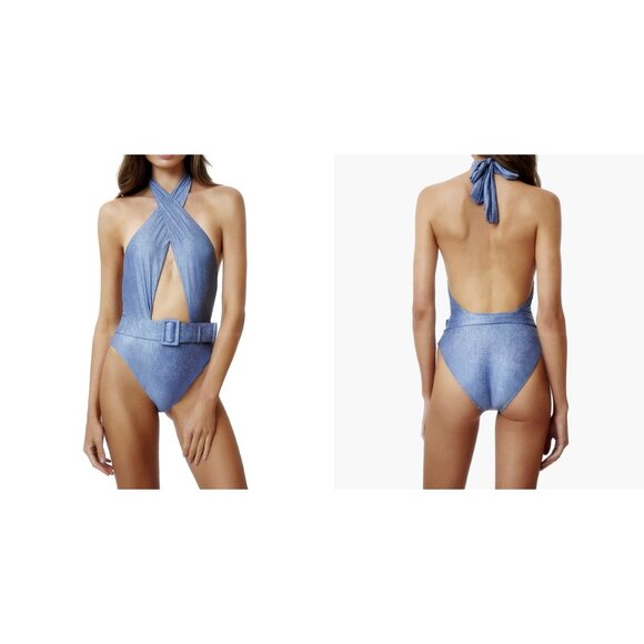 PilyQ Alex One Piece Belted Swimsuit Blue ( M ) - Picture 1 of 4